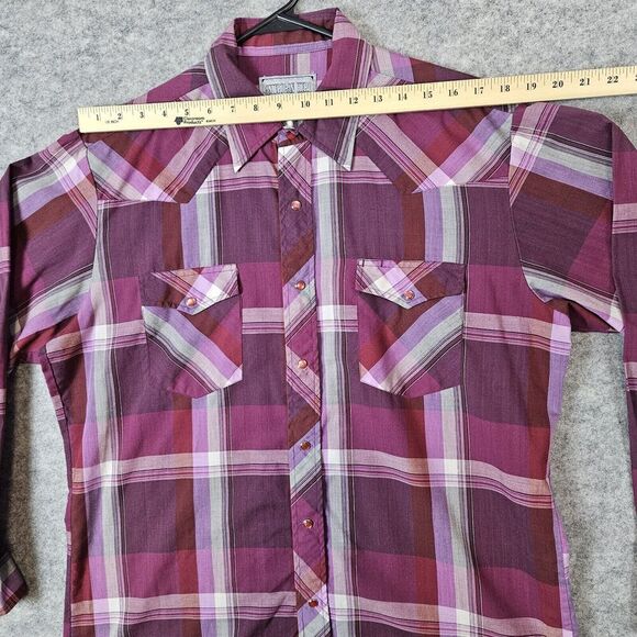 American Hero Pink Windowpane Plaid Pearl Snap Large Long Sleeve Western Shirt - Picture 9 of 14